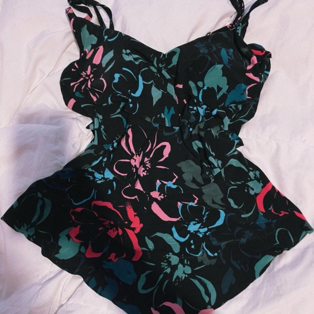 aqua green tri-tier tankini